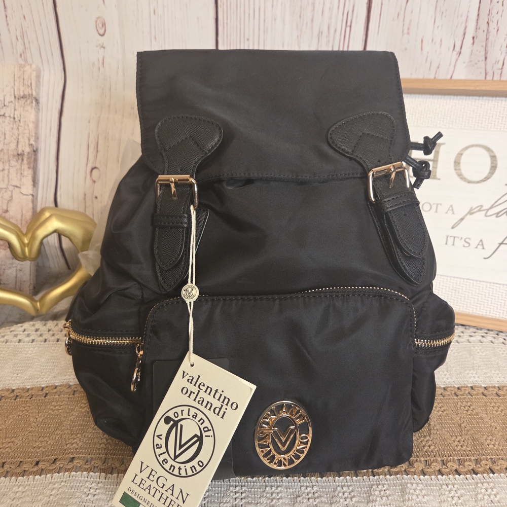 Valentino Orlandi Black Vegan Leather Backpack